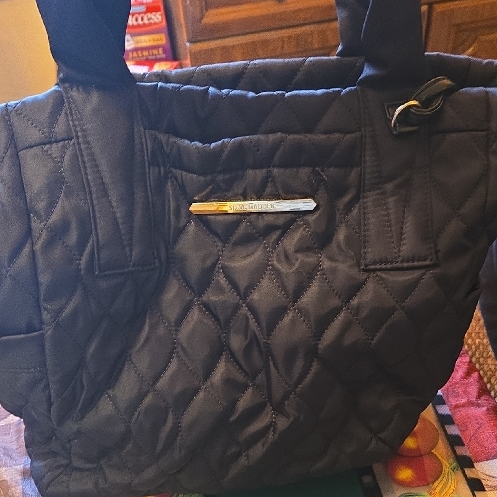 Steve Madden Quilted Black Tote Bag